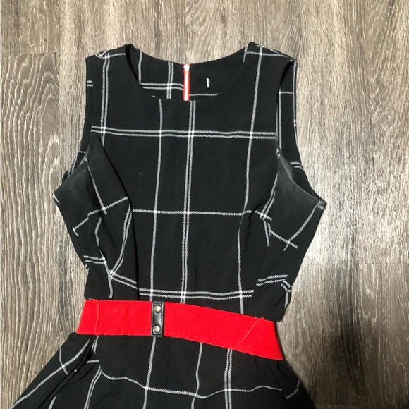 Tommy Hilfiger Plaid Jumpsuit with Red Belt, Wide Leg - Picture 3 of 8
